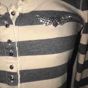 Twisted Heart 100% Ctn Striped Tee Rhinestones L